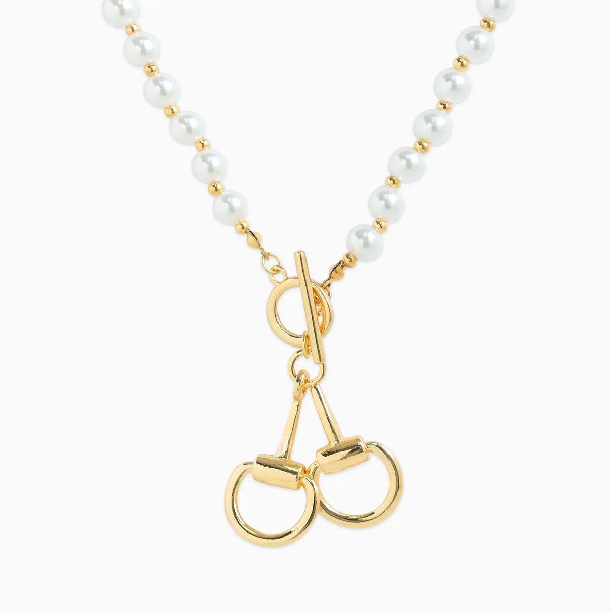 Pearl Beaded Double Horsebit Toggle Necklace