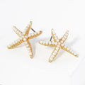 Pearl and Crystal Pave 20mm Starfish Stud Earrings