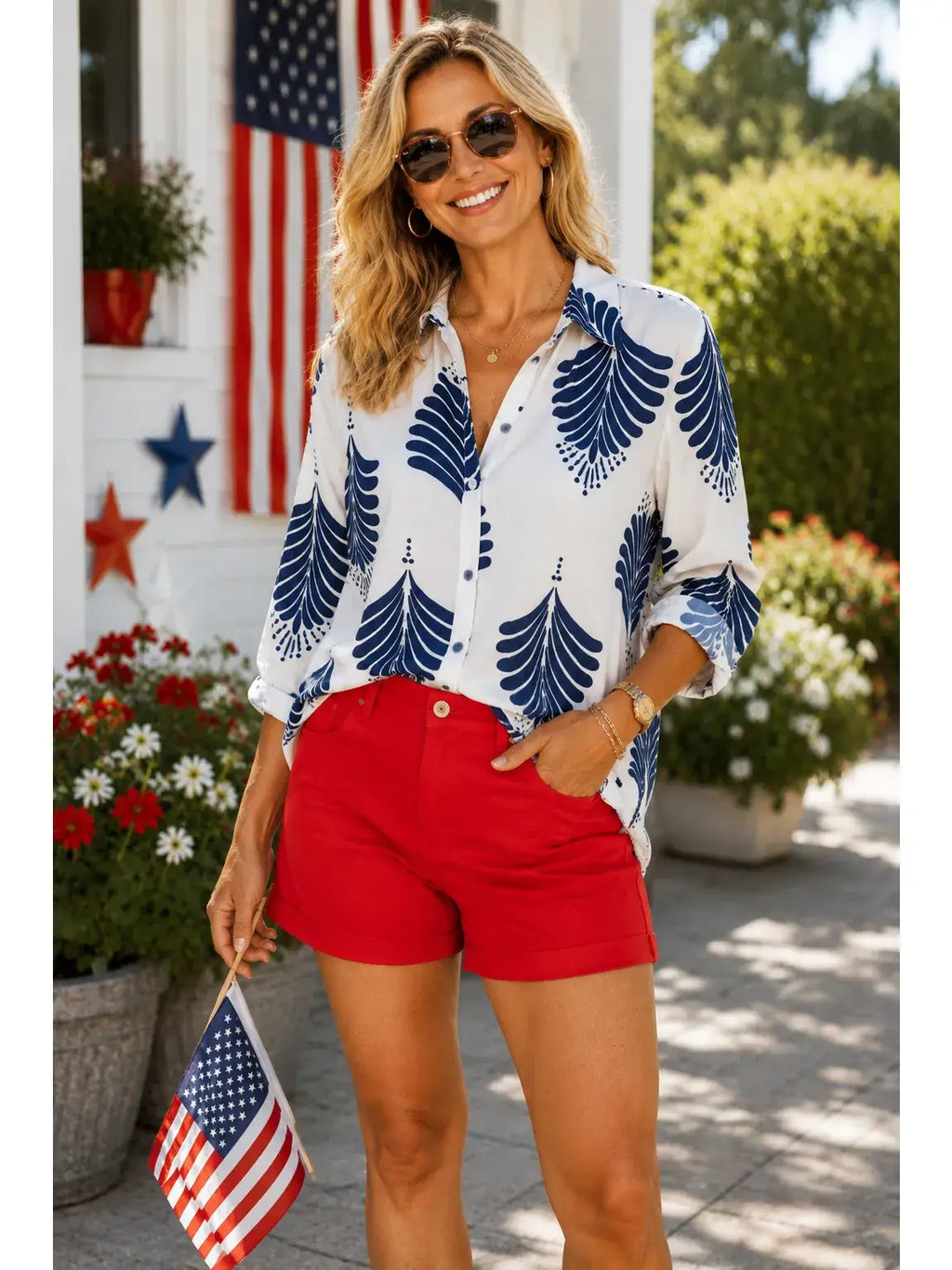 Linique Motif Button Front Blouse