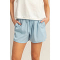 Light Blue Elastic Waist Drawstring Shorts