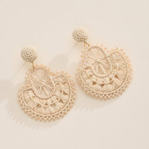 Raffia Fan Statement Earrings – Lightweight Boho Drop Earrings: Ivory