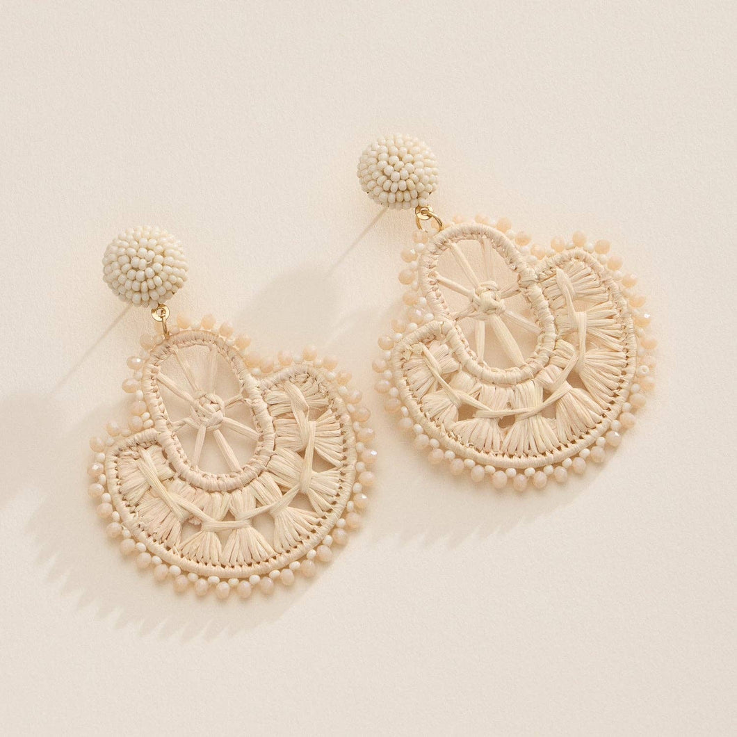 Raffia Fan Statement Earrings – Lightweight Boho Drop Earrings: Ivory