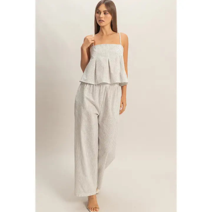 Off White Spaghetti Strap Top and Wide-Leg Pants Set