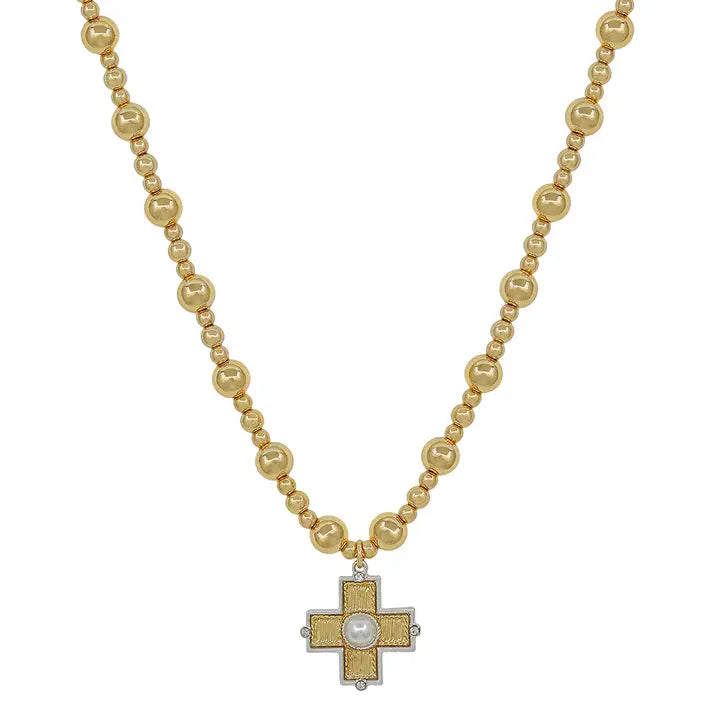 8mm Gold Beaded and Cross 16
