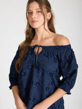 Navy Embroidered 3D Floral Blouse