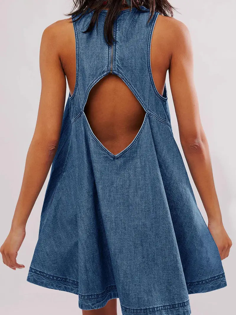 Back Cutout Sleeveless Denim Dress