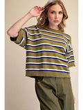 Olive and Navy Crew-Neck Stripe Sweater