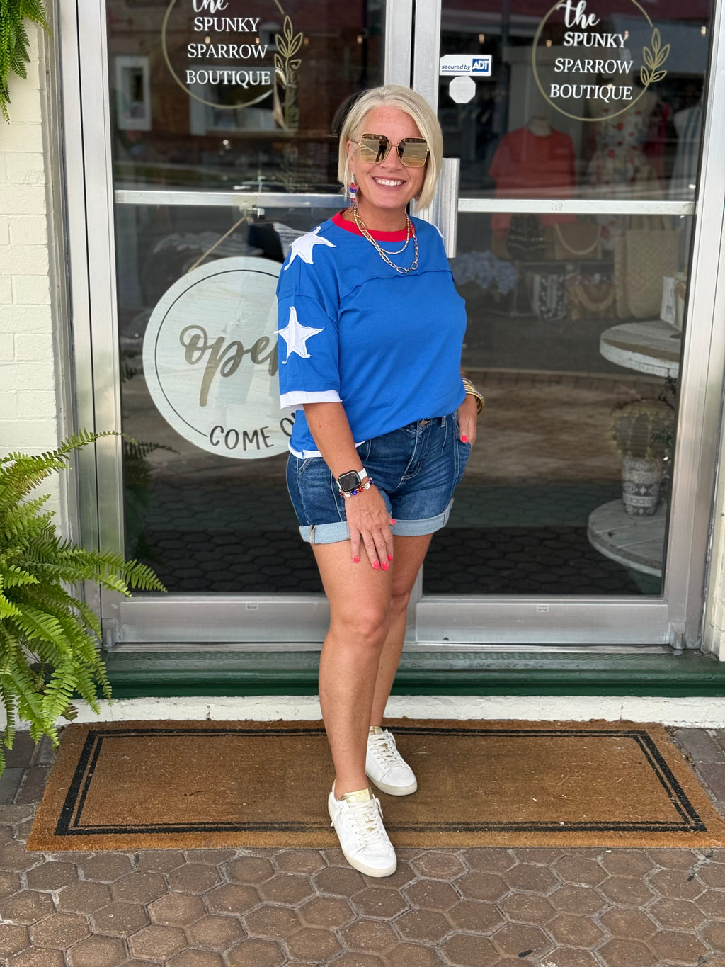 4th Of July Star Patch Detailed Cotton T-shirt
