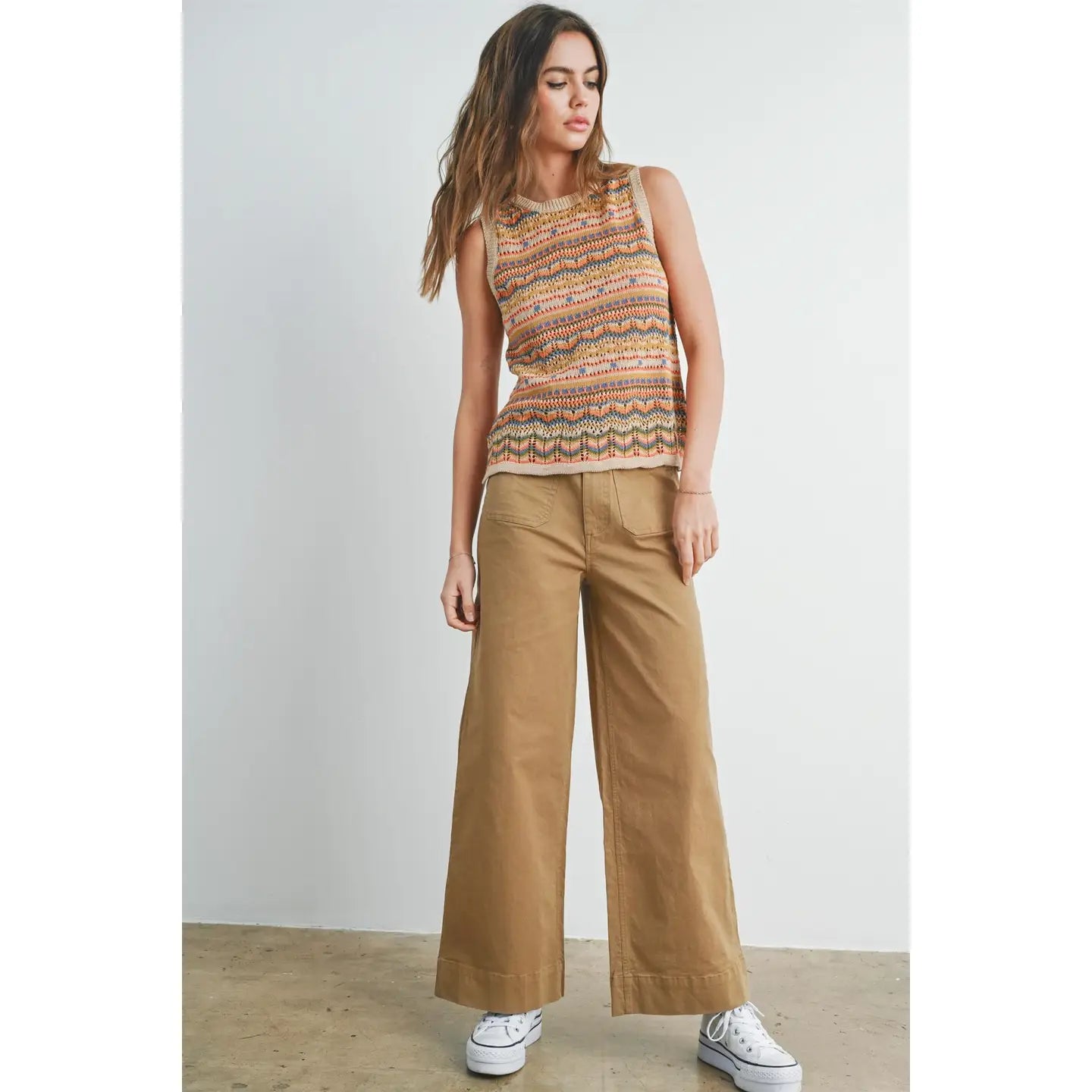 Multi Taupe Geo Pattern Knit Top