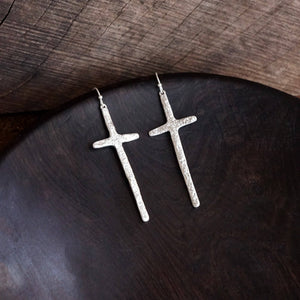 PennyLine inc - Primitive Cross Earrings Dangle Drop Gold Silver: Worn Gold Tone