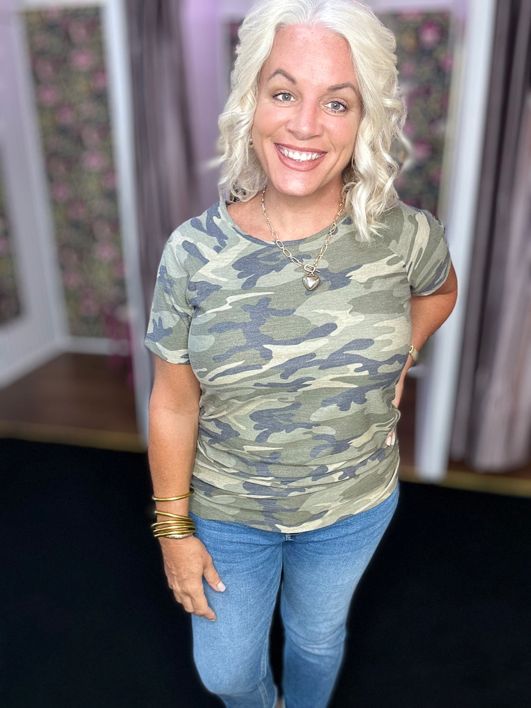 Camo Print Top with Ruched