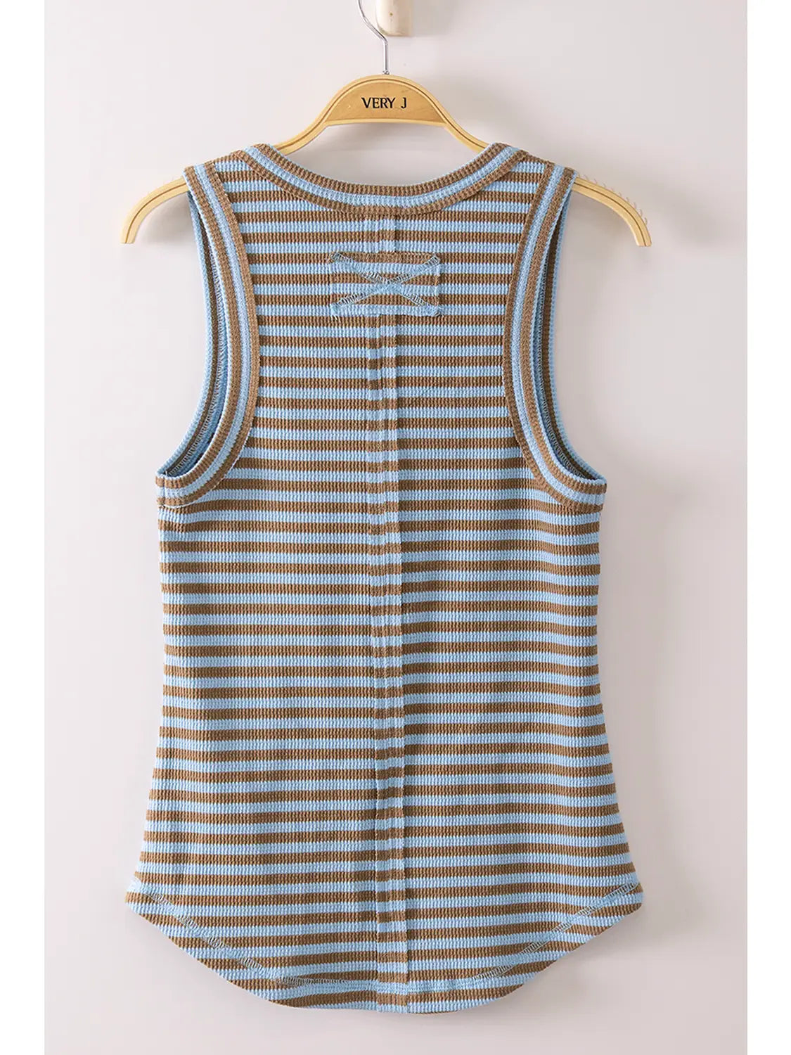 Sky Mocha Striped & Solid Button Down Fitted Knit Tank Top