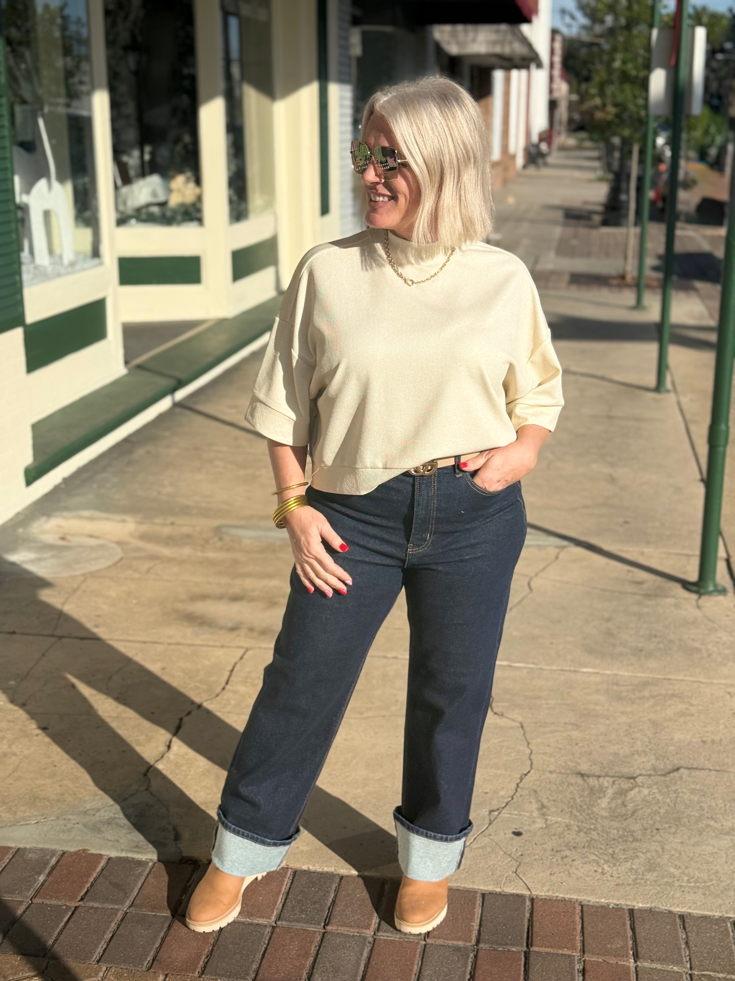 Cream Crew Neck Knit Top