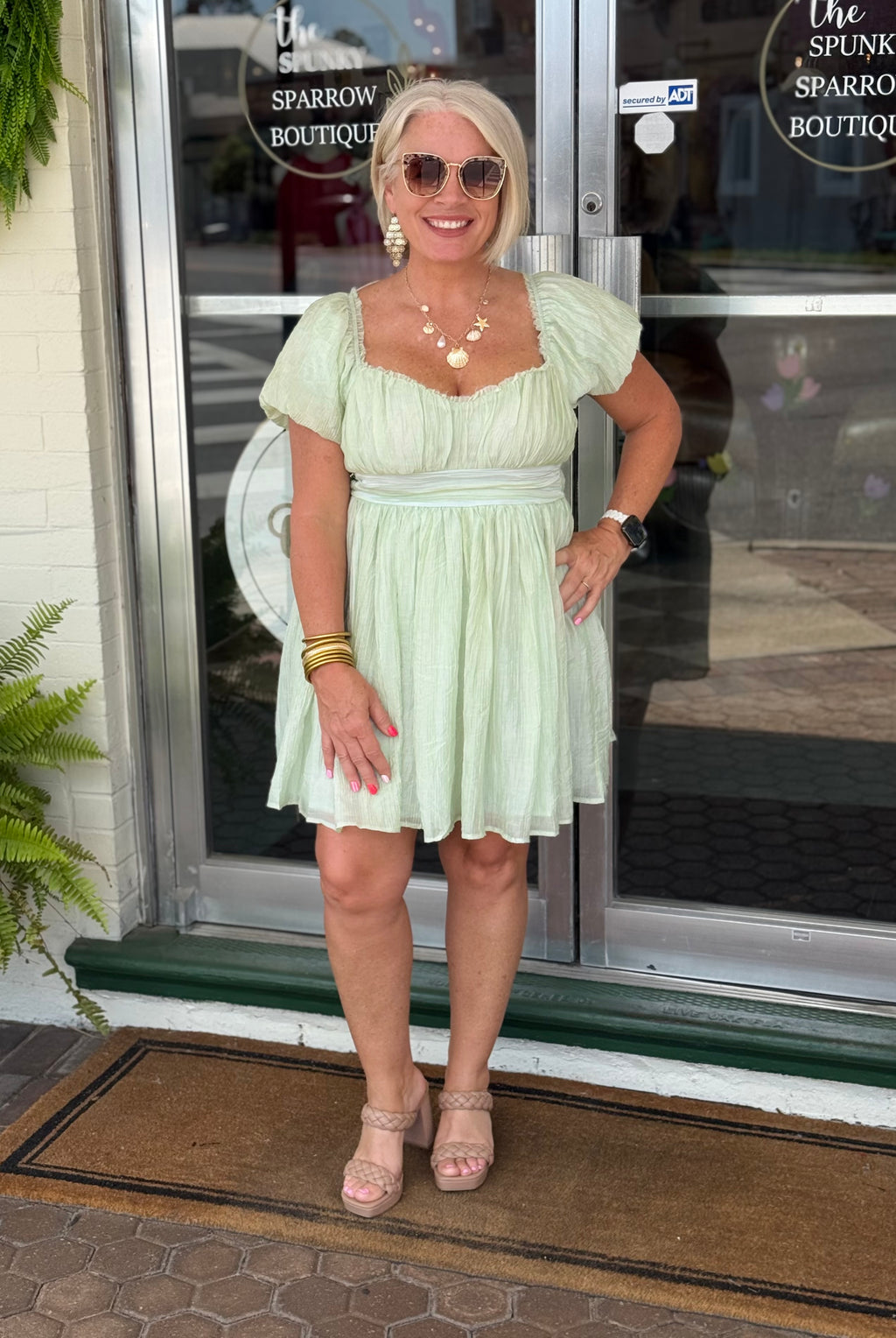 Juniors MISTY GREEN CRINKLED TEXTURE MINI DRESS