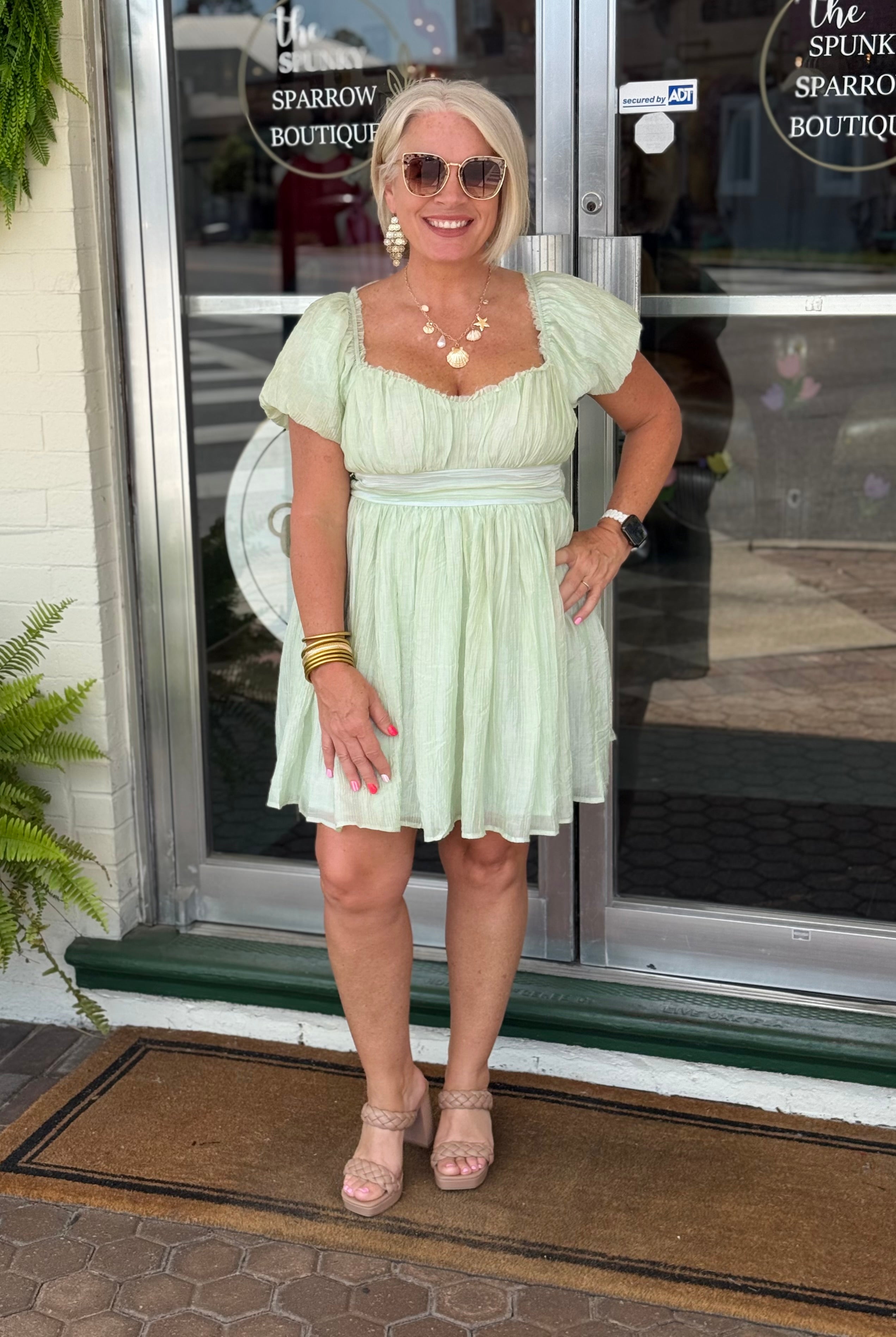 Juniors MISTY GREEN CRINKLED TEXTURE MINI DRESS