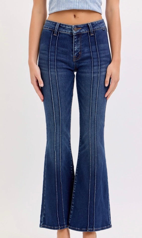 Petite Date night Flare jeans with Pintuck Seam