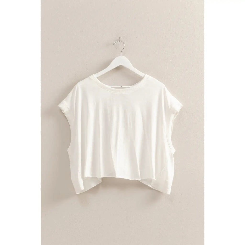 White Open Back Boxy Crew Neck Top
