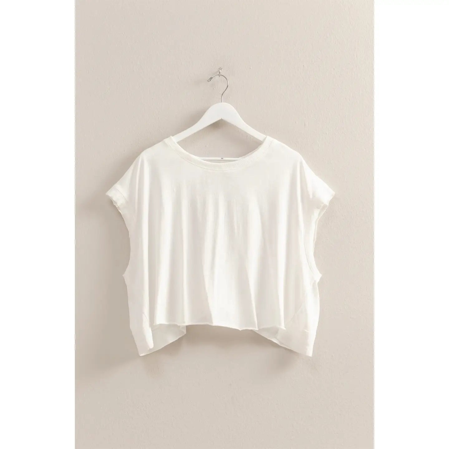 White Open Back Boxy Crew Neck Top