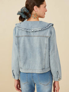 Womens Ruffle Collar Denim Jacke