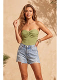 Sage Smocked Twist Front Bandeau Top