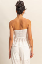 Load image into Gallery viewer, JUNIORS Peplum Hem Eyelet Tube Top
