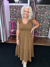 Load image into Gallery viewer, Flutter Sleeve Maxi Dress in mocha
