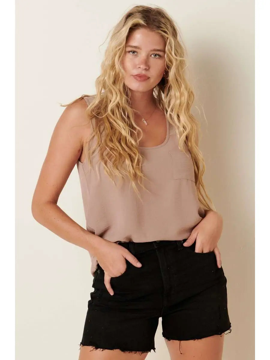 Toast Scoop Neck Pocket Tank Blouse