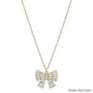 Gold Chain with Rhinestone Bow Charm 16"-18" Necklace