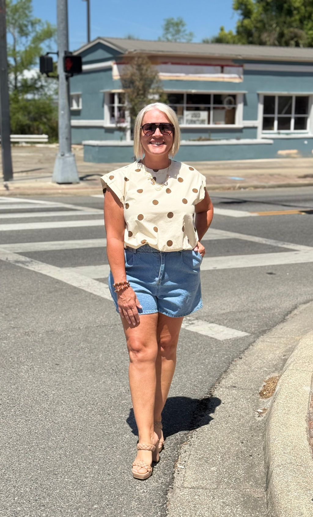 Brown Polka Dot Bubble Crop Top
