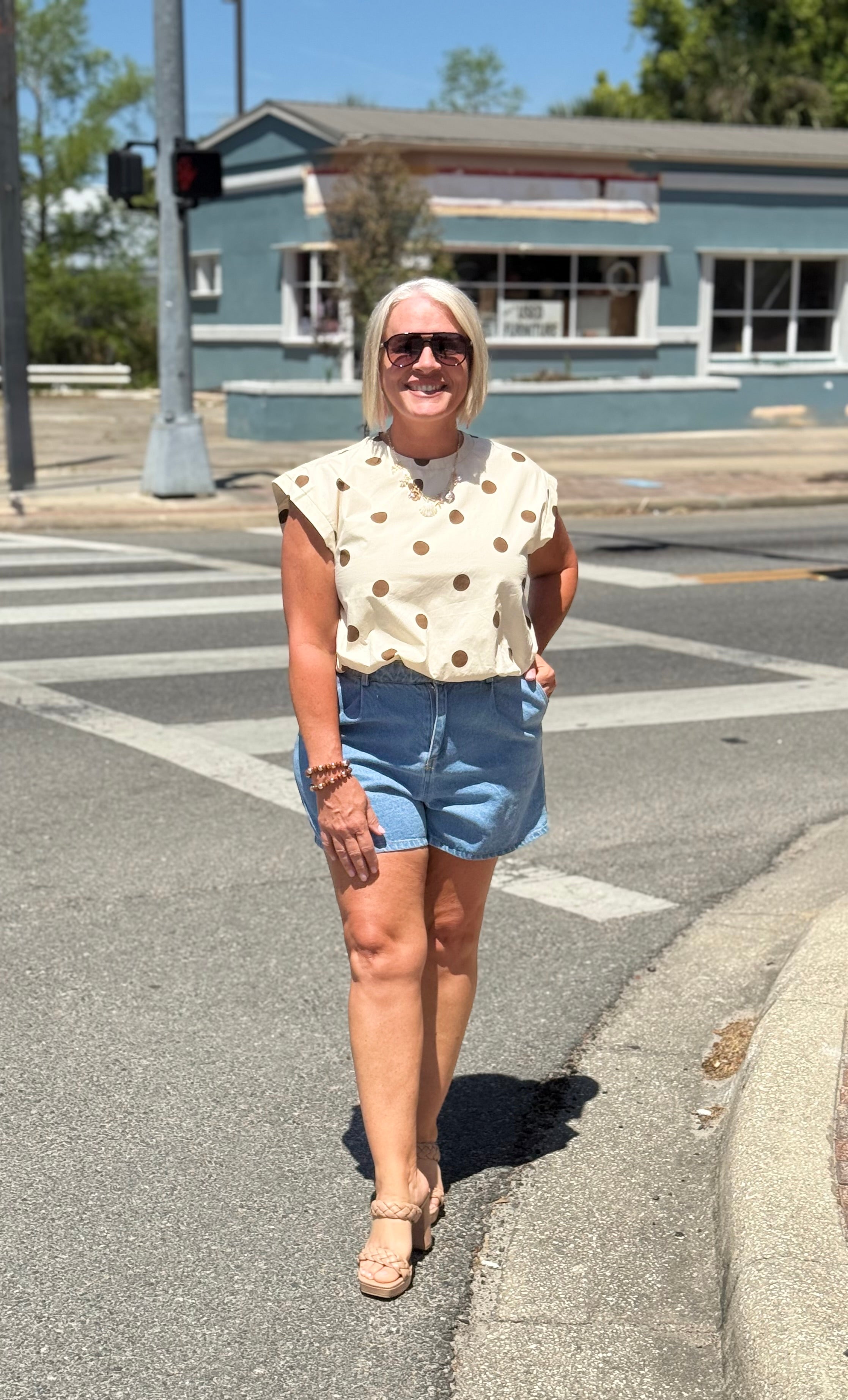Brown Polka Dot Bubble Crop Top
