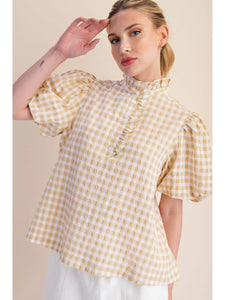 Ruffle Collar Puff Sleeve Top