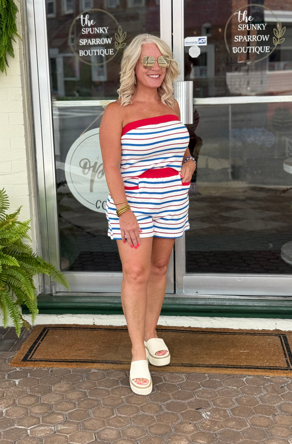 Red White & Blue Strapless Tube Top Shorts Matching Set