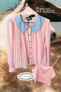Desert Bloom *Blush pink and denim trimmed top