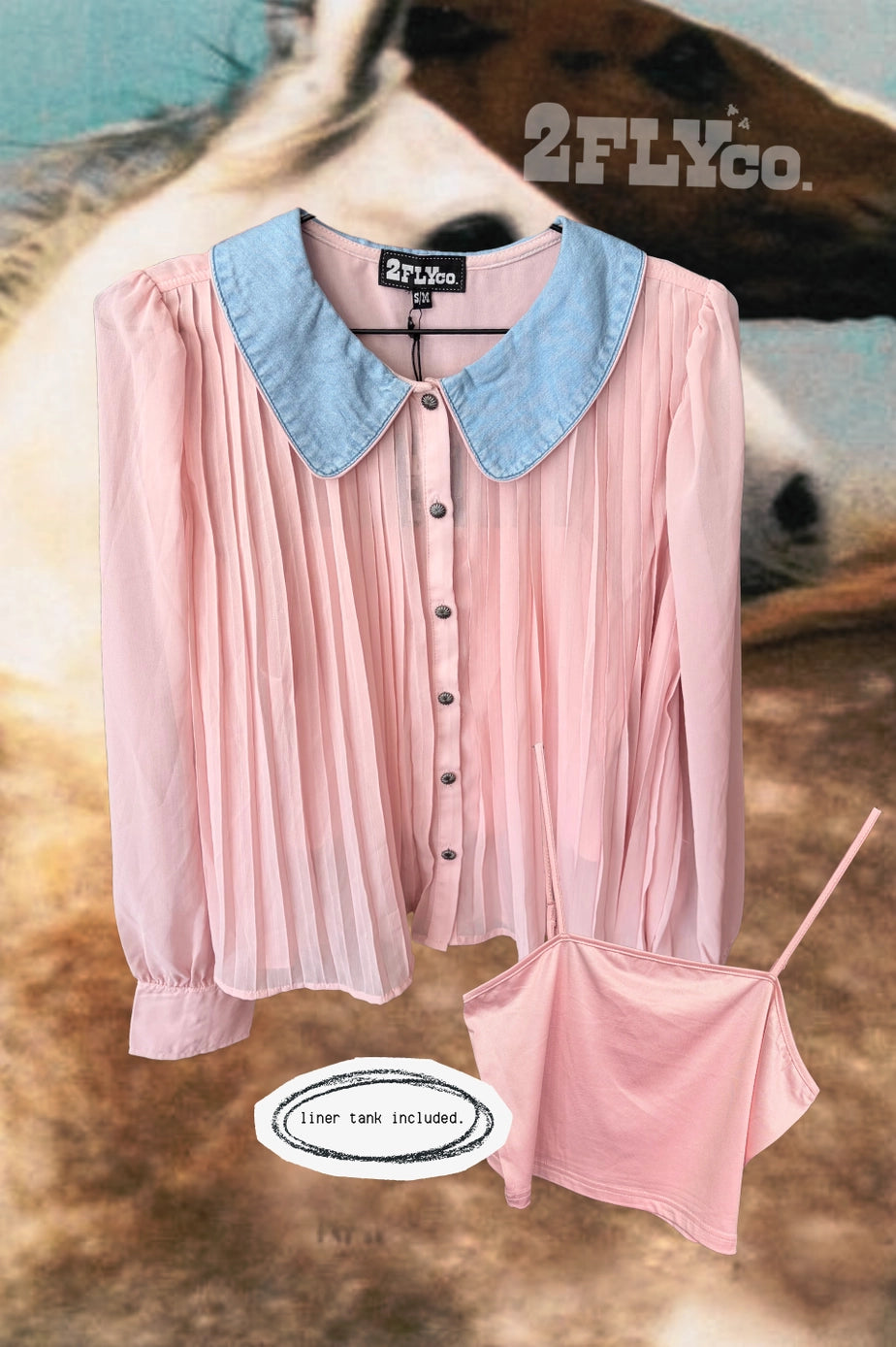 Desert Bloom *Blush pink and denim trimmed top