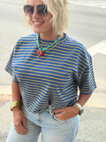 Navy and Yellow Pullover Stripe Everyday Top