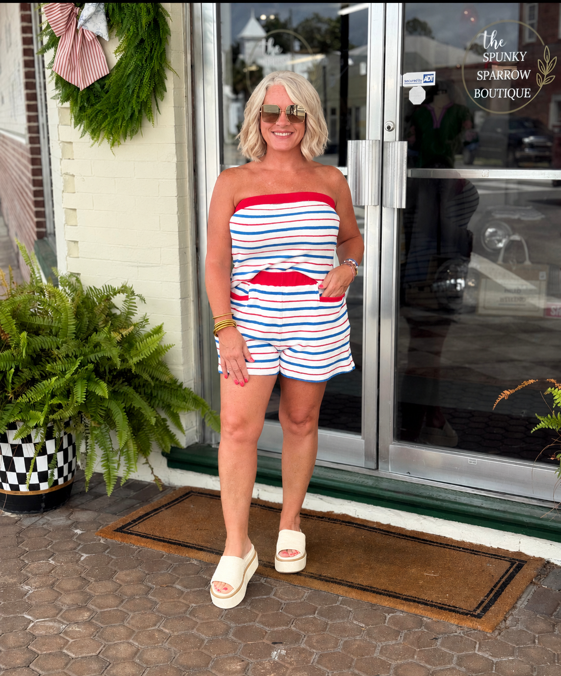Red White & Blue Strapless Tube Top Shorts Matching Set