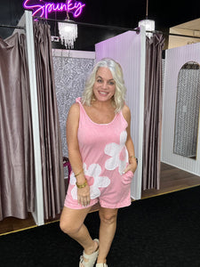 Mineral Washed Lace Petal Flower Patched Romper