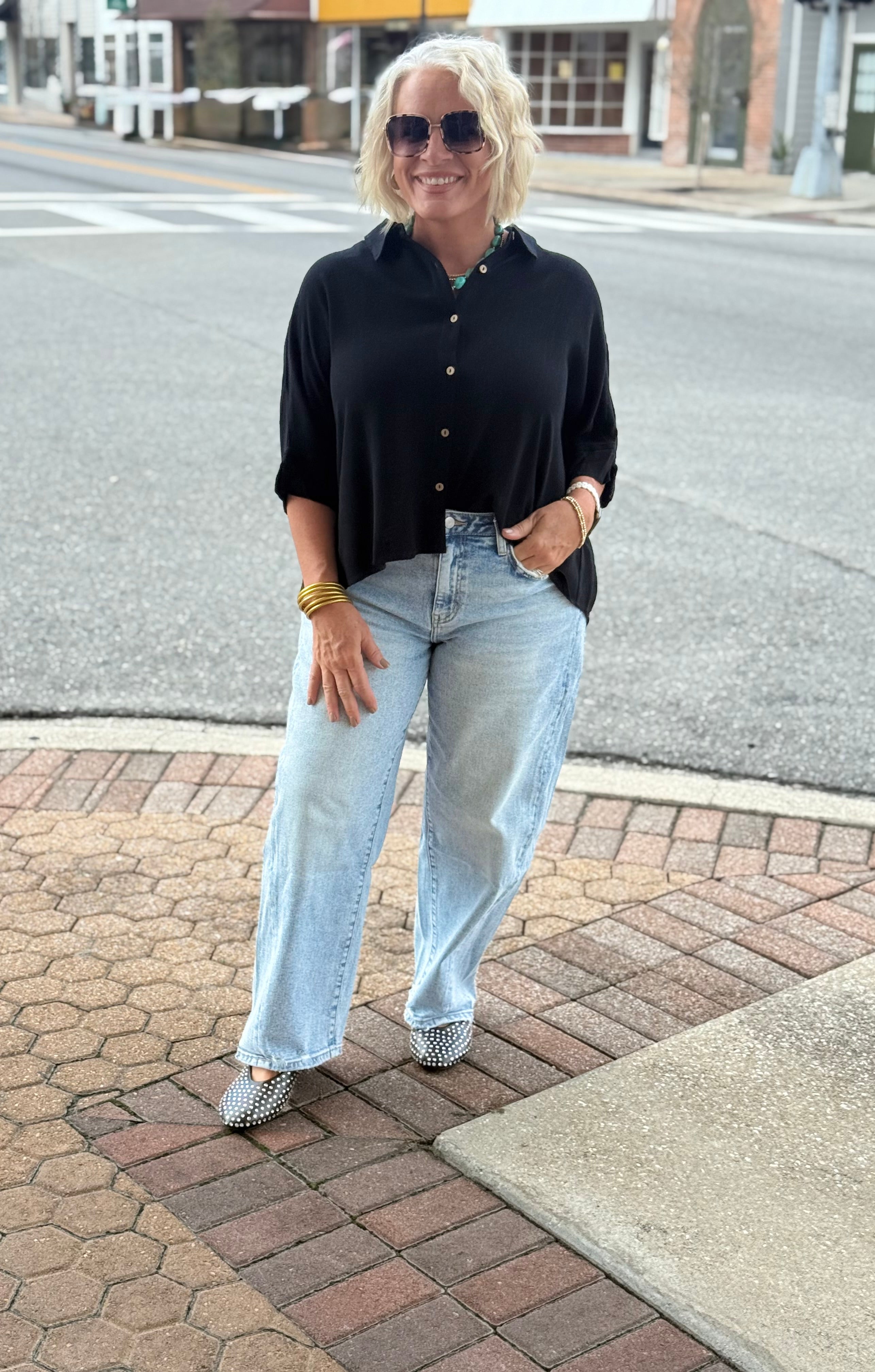 Black Oversized Button Down Collared Shirt