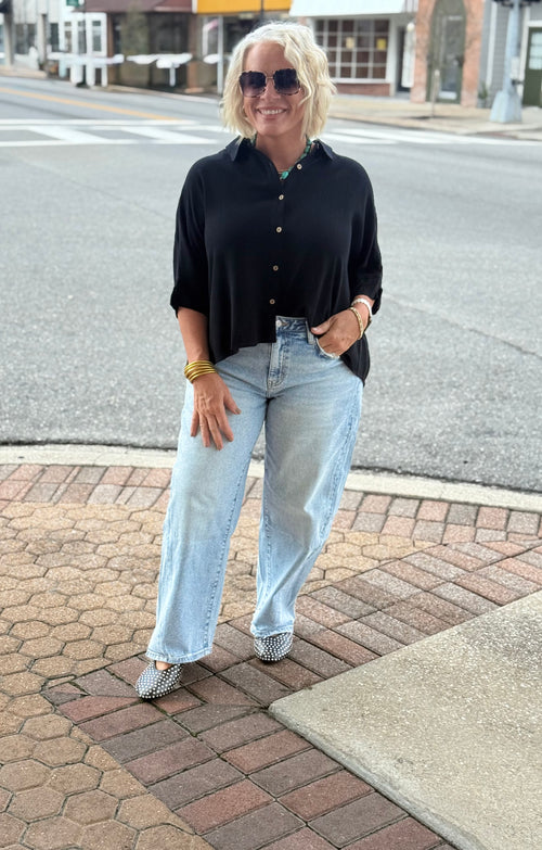 Black Oversized Button Down Collared Shirt