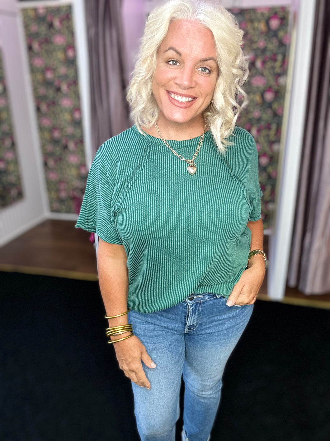 HUNTER GREEN RIBBED TOP