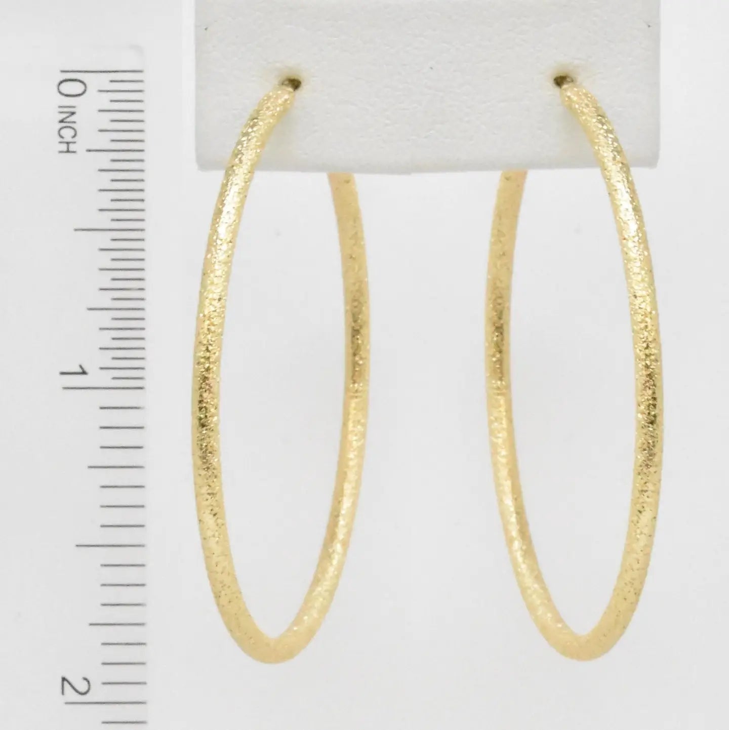 Textured Gold 2" Thin Hoop Earrings