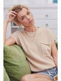 Taupe Solid Cap Sleeve Stitch Edge Knit Sweater