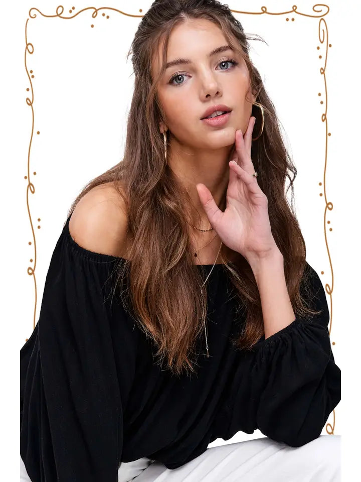 Black Balloon Sleeve Top