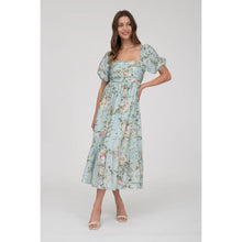 Load image into Gallery viewer, Floral Pleated Front Balloon Sleeve Midi Dress
