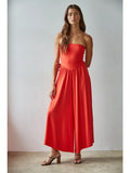 Cherry Tomato Tube Strapless Flare Jumpsuit