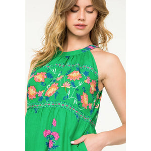 THML Green Halter Floral Maxi Dress