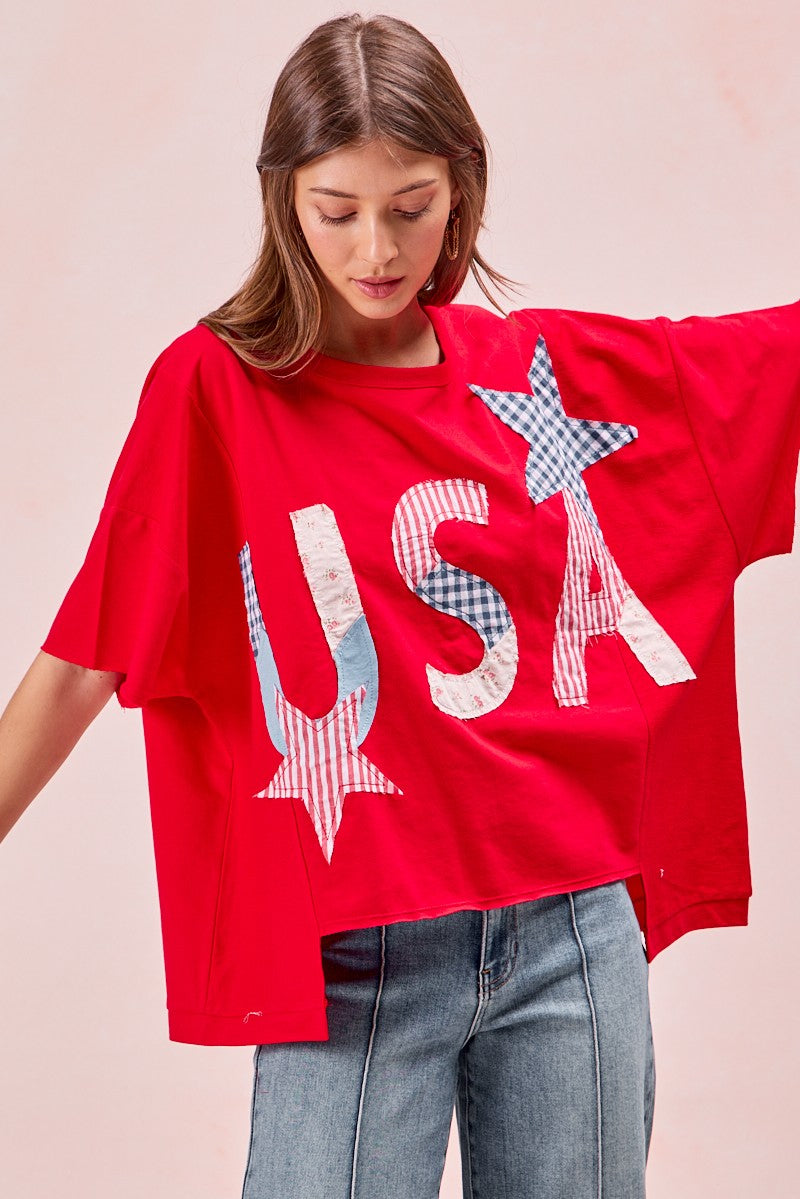 Stars And Usa Patchwork Short Sleeve