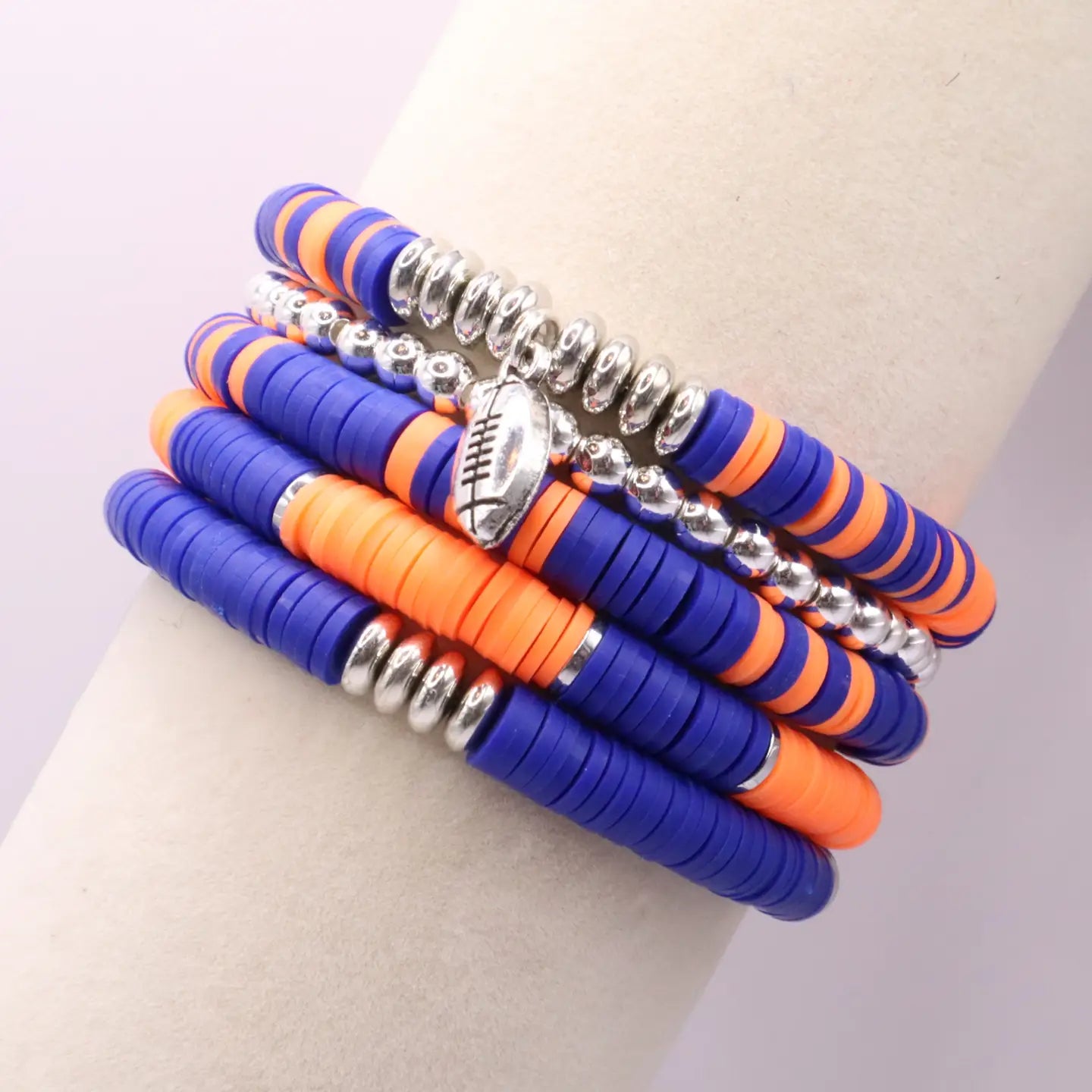Football Blue and Orange Game Day Bracelet Stack