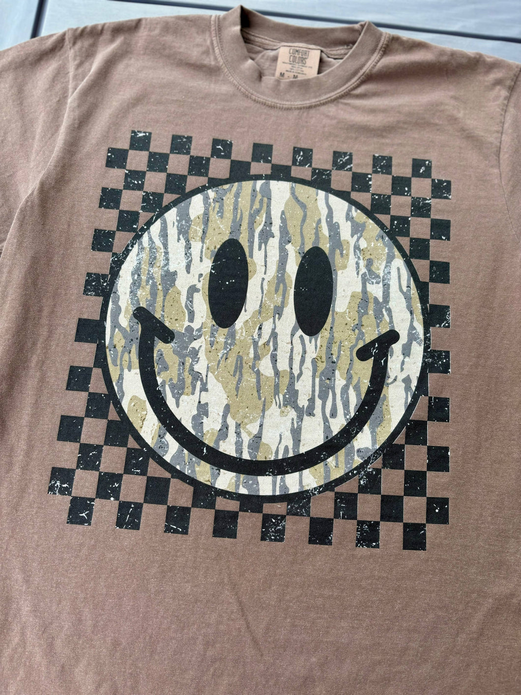 Checkered Camo Smiley Wholesale Tee