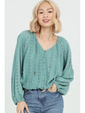 Sage Green Eyelet Embroidered Button Front Blouse
